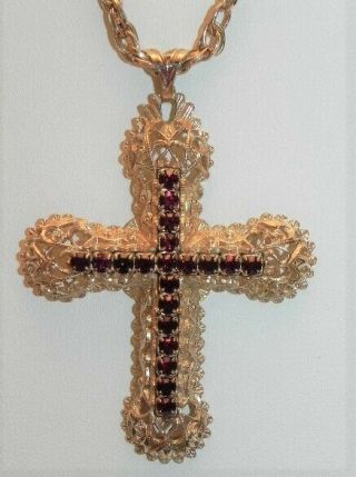 Vintage Sarah Coventry Limited Edition Renaissance Cross Pend.  Rhs Necklace 1980