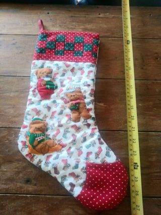 Vtg Happy Teddy Bears With Toys Full Size Christmas Stocking Vintage Kids Fun