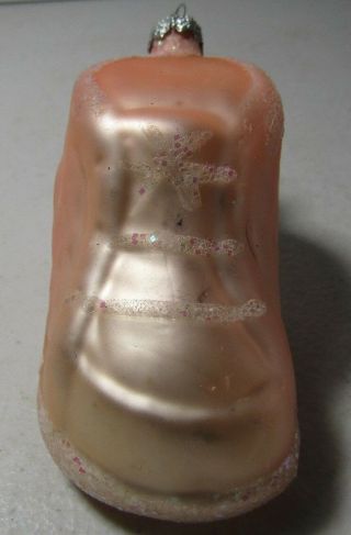 Vintage Christmas Ornament Glass Pink Baby Girl Shoe Glitter Trim Infant I2 - 8