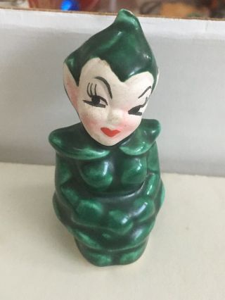 Vintage Ceramic Girl Pixie Elf Kneeling Green