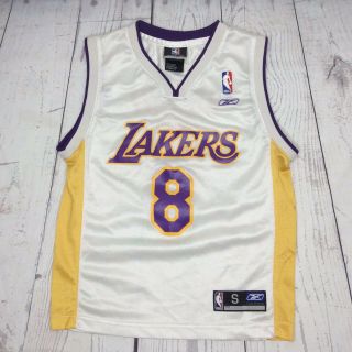 Vintage Los Angeles Lakers Kobe Bryant 8 Nba Reebok White Jersey Youth Small (8)