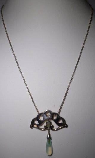 Vintage Sterling Silver Stamped 925 Art Nouveau Style Glass Pendant Necklace