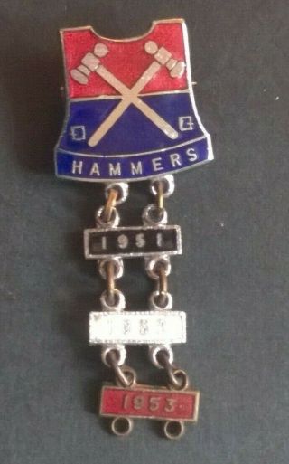 Vintage Enamel Speedway Badge West Ham - The Hammers - 1951,  Year Bars