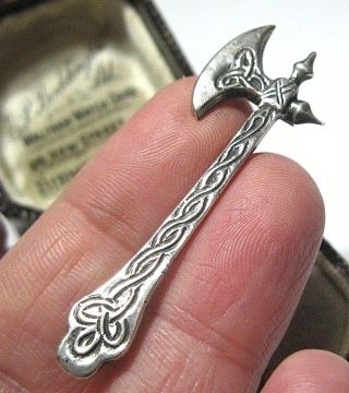Lovely Vintage Jewellery Old Solid Sterling Silver Viking Axe Celtic Pin Brooch