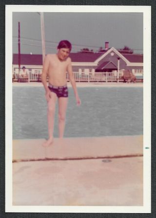 Swimsuit Boy @ Swimming Pool Summer Fun Evocative Vernacular Photo Vtg 60 