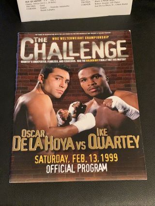 1999 Oscar De La Hoya Vs.  Ike Quartey Vintage Boxing Program Onsite W Bout Sheet