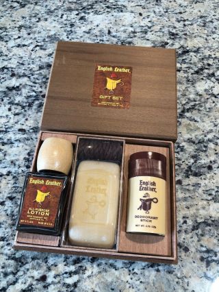 Vintage English Leather Gift Set Men Aftershave,  Soap,  Deodorant Stick