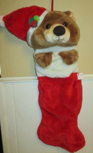 20 " Vintage Christmas Tan Teddy Bear Stocking Stuffed Animal Plush