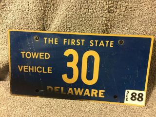 Vintage 1988 Delaware Towed Vehicle License Plate 30