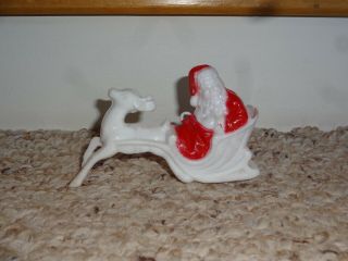 Vintage Irwin Christmas Hard Plastic Santa Reindeer Sleigh Candy Holder Ornament