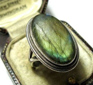 Vintage Jewellery Sterling Silver Labradorite Gem Stone Chunky Ring N 1/2 6.  75