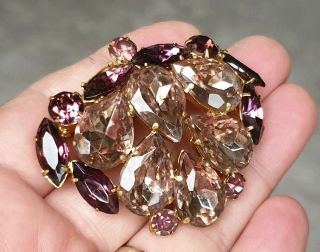 Vintage Art Deco Jewellery Sparkling Amethyst Crystal Cluster Gold Brooch Pin