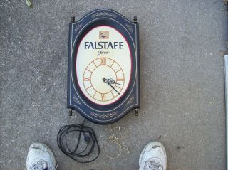 Vintage Falstaff Beer Lighted Clock Sign Metal Back Old Logo