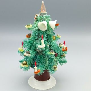 Vintage Small Mini Chenille Christmas Tree With Ornaments 6 " Japan Not