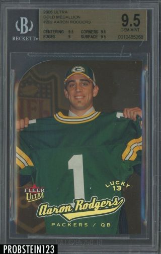2005 Fleer Ultra Gold Medallion 202 Aaron Rodgers Packers Rc Rookie Bgs 9.  5