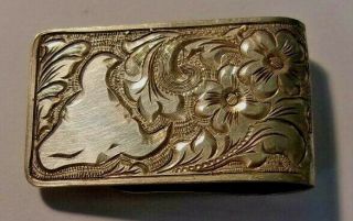 Vintage Hale Sterling Silver Money Clip Hand Engraved Western Theme Bull