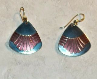 Vintage Laurel Burch Blue Purple Red Goldtone Enamel Earring Stud Jewelry