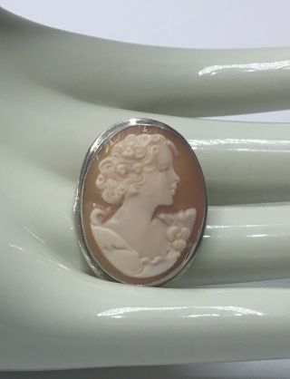 Vintage Sterling Silver Cameo Shell Pendant Pin Brooch