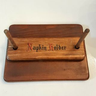 Vintage Wooden Napkin Holder Mid Century Modern Wood Press Wind Proof Picnic