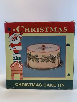 Vintage Cracker Barrel Old Country Store Holly Berry Christmas Cake Tin W/ Box