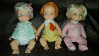 3 Vtg Belly Button Dolls Ideal Toy Corp 1970 9 " Orig Outfits 1 Boy 2 Girl Aa3