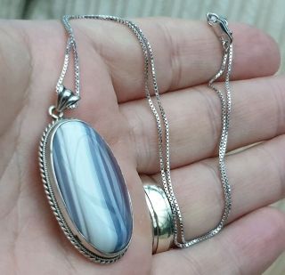 Stunning Vintage Hallmarked Jewellery Banded Agate Sterling Silver Pendant Chain