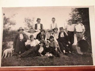 Large Group By River With Gramaphone & Dog,  York - Vintage Rp Postcard C1912