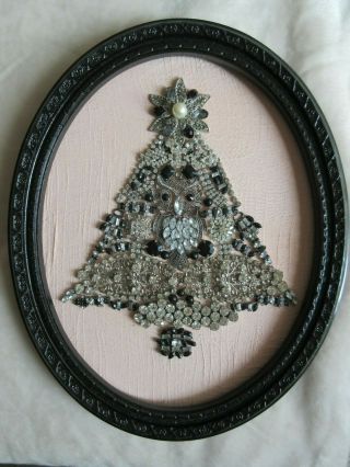 Vintage Jewelry Christmas Tree Hand Made Rhinestones Owl Shabby Victorian Usa