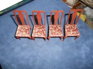 Dollhouse 1:12 Artisan Created Set Of Dining Chairs Vintage Velvet Seats Set/4
