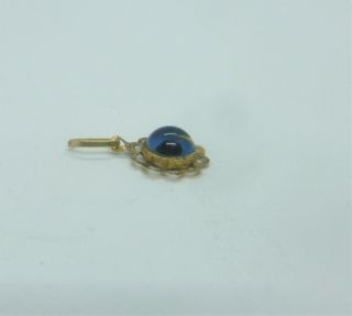 Vintage Gold Blue Glass Evil Eye Pocket Watch Fob Pendant Charm c1960/70s 2
