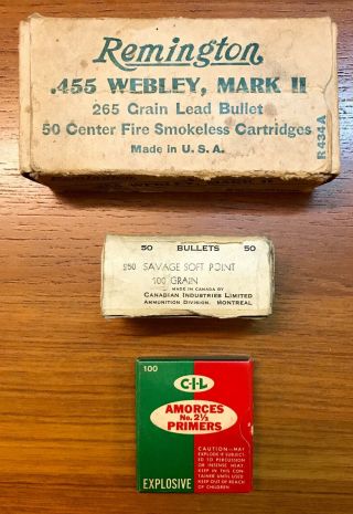 Empty Vintage Cartridge Boxes Bullet Primer Box Two Empty Ammo Cans.  455 Webley