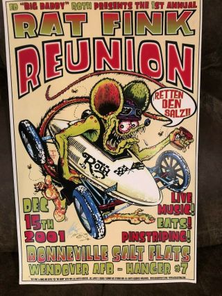 1st Annual Rat Fink Reunion Poster Ed " Big Daddy " Roth Signd By Johny Ace & Kali