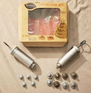 Vintage Mirro Aluminum Cookie & Cake Pastry Decorator Set 2 Tubes 15 Tips