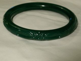 .  Vintage Green Celluloid Bangle Bracelet with Design. 2