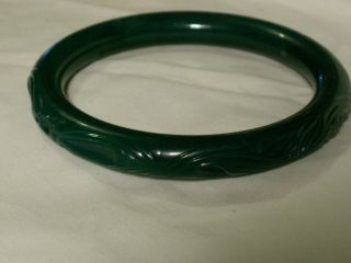 .  Vintage Green Celluloid Bangle Bracelet with Design. 3