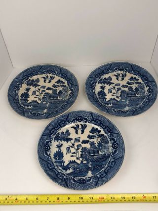 Set Of 3 Vintage Blue Willow Japan China Or Porcelain Dinner Plates