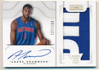 Andre Drummond 2012/13 National Treasures Rc Auto 2 Color Patch Jersey Sp /199