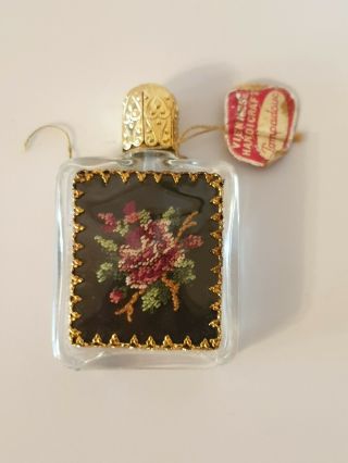 Vintage Pompadour Miniature Petite Point Perfume Bottle W Funnel - Austria