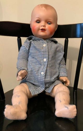 Rare Vintage Armand Marseille Boy Doll Porc/head/comp Body Open Mouth/teeth 17”