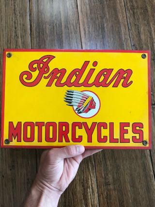 Vintage Indian Motorcycle Porcelain Sign Advertising Bike Gas Oil Hot Rod Auto