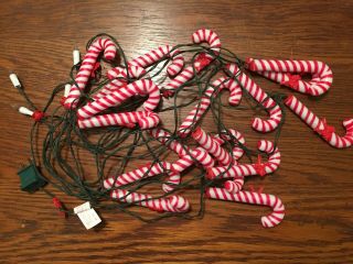 Vintage Strand Christmas Lights With Plastic Candy Cane Covers & Red Bows