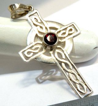 Vintage 925 Sterling Solid Silver Cross Pendant Celtic Knot Garnet Cross,