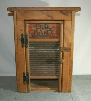 Vintage Dubl Handi Wood Washboard Wall Shelf Farmhouse Rustic Cabinet Laundry