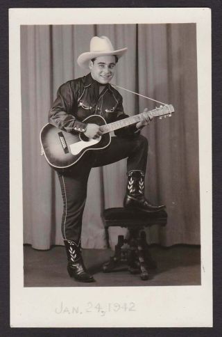 Guitar Playing Cowboy Boots Hat Country Music Old/vintage Photo Snapshot - T460