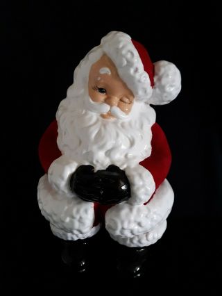 Vintage Atlantic Mold 16 " Winking Santa Claus Ceramic Velvet Christmas Figure