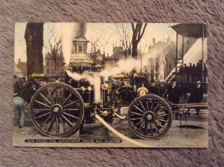Vintage 1910 Postcard Of Haven Fire Dept.  Engine No.  7 In Action