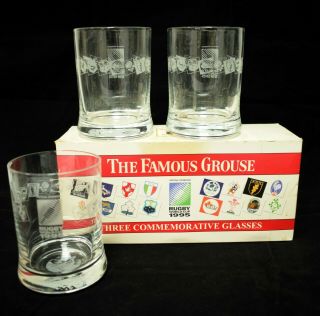 Vintage Set Of 3 Commemorative Glasses Rugby World Cup 1995 - Collectors