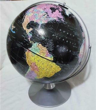 Vintage Replogle 12 " Starlight Black World Globe Brushed Swivel Base Donovan