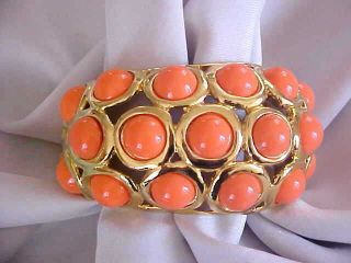 Stunning Kenneth Jay Lane Vintage Huge Coral Cabochon Cuff Bracelet