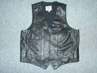 Fox Creek Made In Usa Vintage Mens 52 Long Black Leather Biker Motorcycle Vest